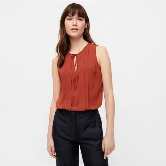 J.Crew [XS] Women's Pleated Tie-Neck Tank Blouse - Picture 7 of 9